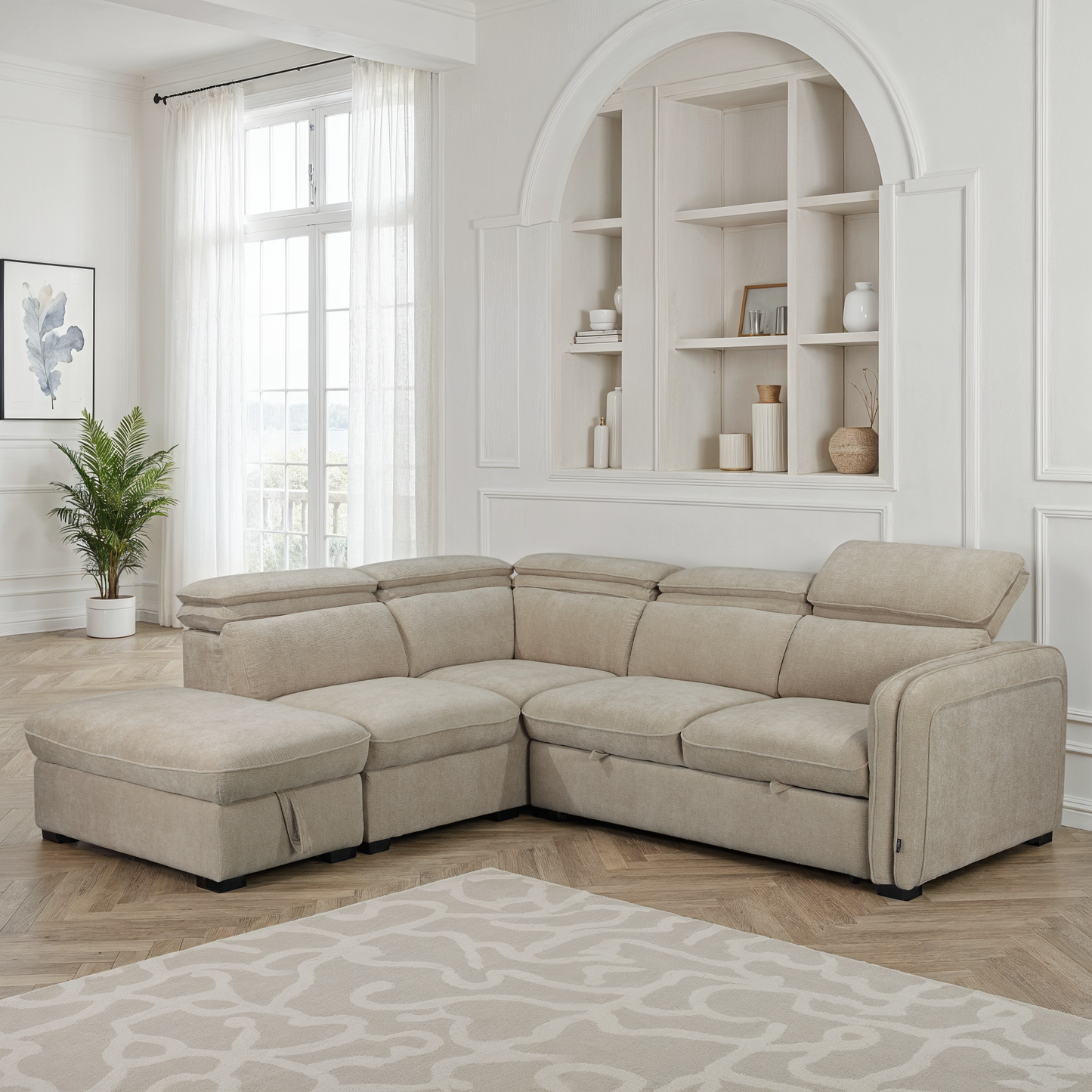 Canapé d'angle en tissu anti tache, 257x231xH81CM - YAEL