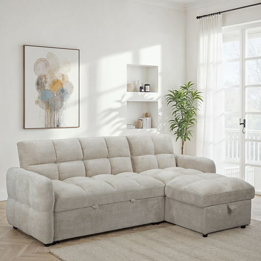 Canapé d'angle convertible en tissu anti tache, 227x144xH89CM - FLINT