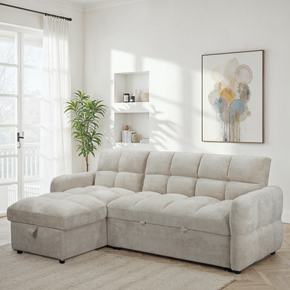 Canapé d'angle convertible en tissu anti tache, 227x144xH89CM - FLINT