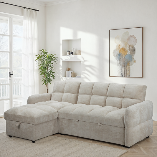 Canapé d'angle convertible en tissu anti tache, 227x144xH89CM - FLINT