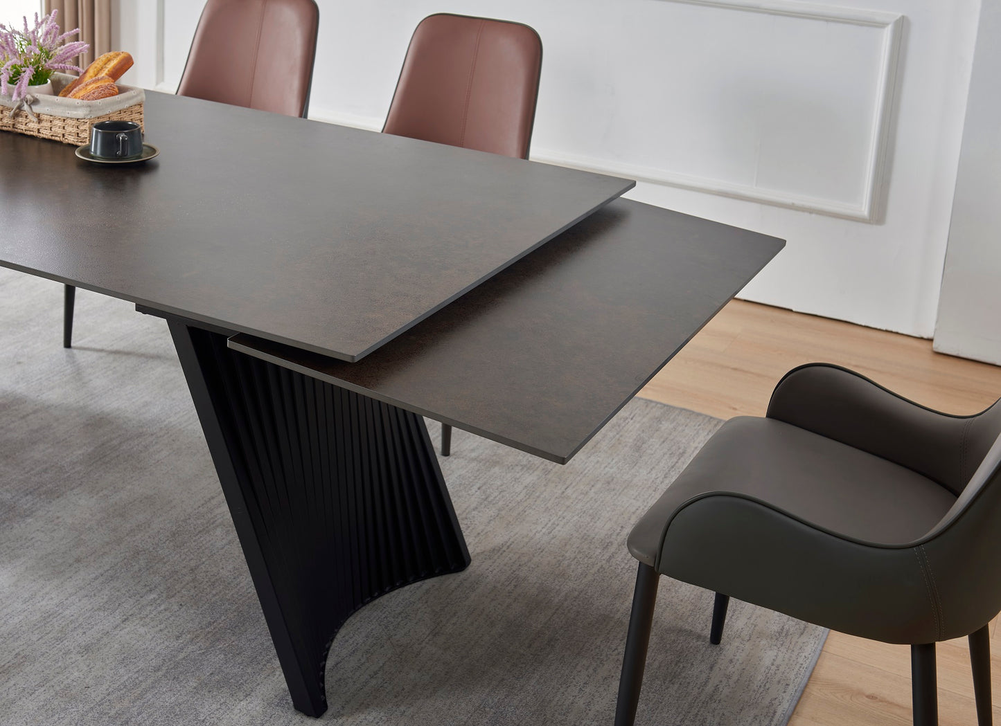 Table à manger extensible avec plateau en céramique, 199,5/298,5x100xH76CM AMBRA