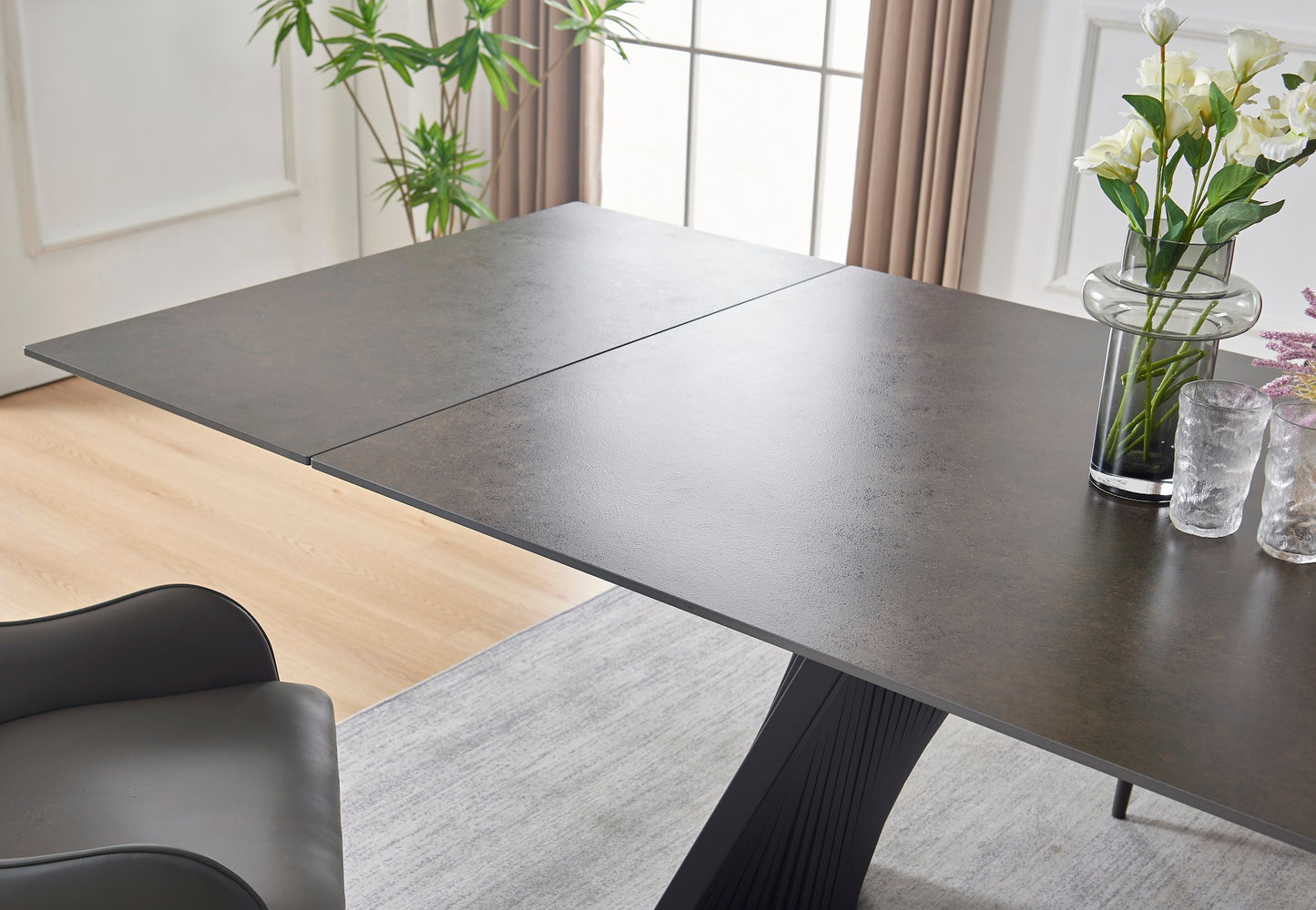 Table à manger extensible avec plateau en céramique, 199,5/298,5x100xH76CM AMBRA