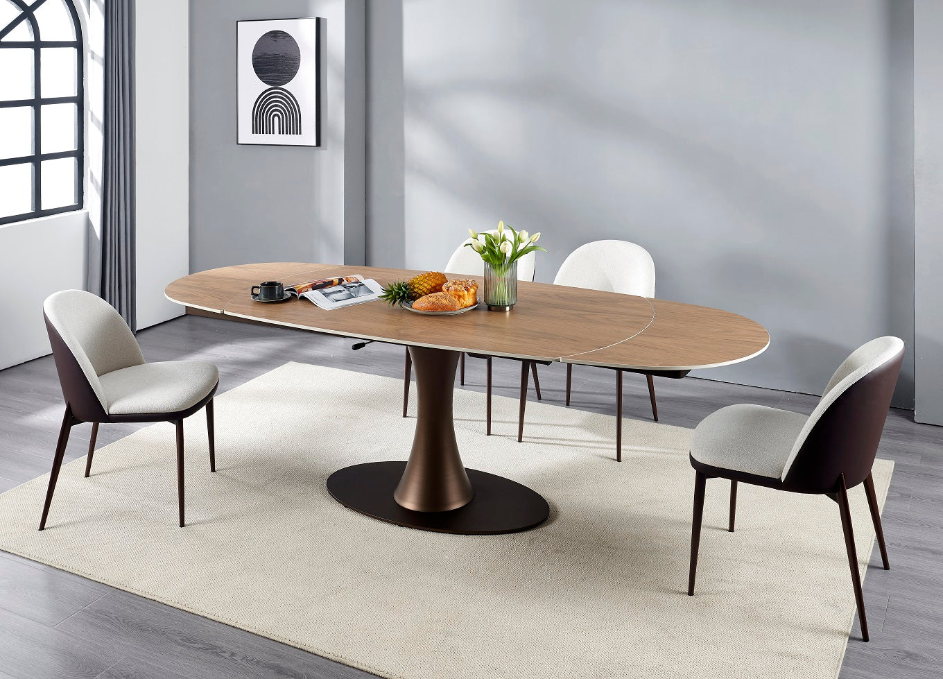 NALA Table à manger extensible avec plateau en céramique, 160/240x90xH76/74CM