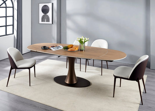 NALA Table à manger extensible avec plateau en céramique, 160/240x90xH76/74CM