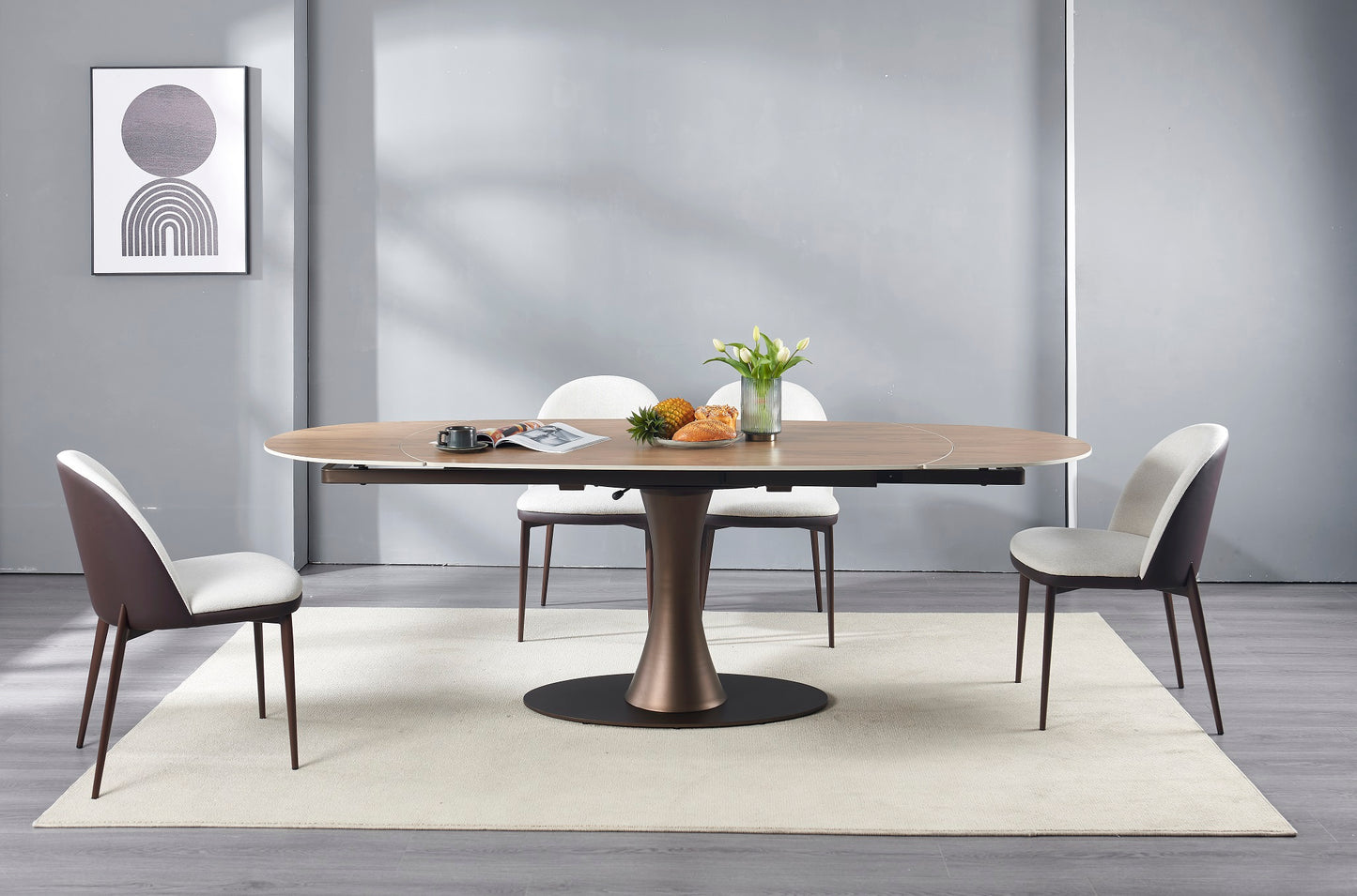 NALA Table à manger extensible avec plateau en céramique, 160/240x90xH76/74CM