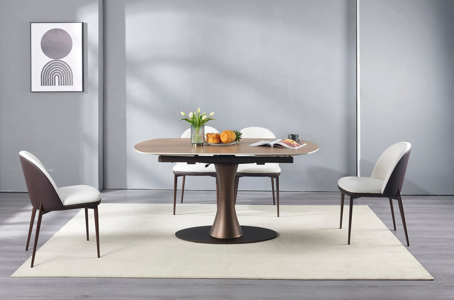 NALA Table à manger extensible avec plateau en céramique, 160/240x90xH76/74CM