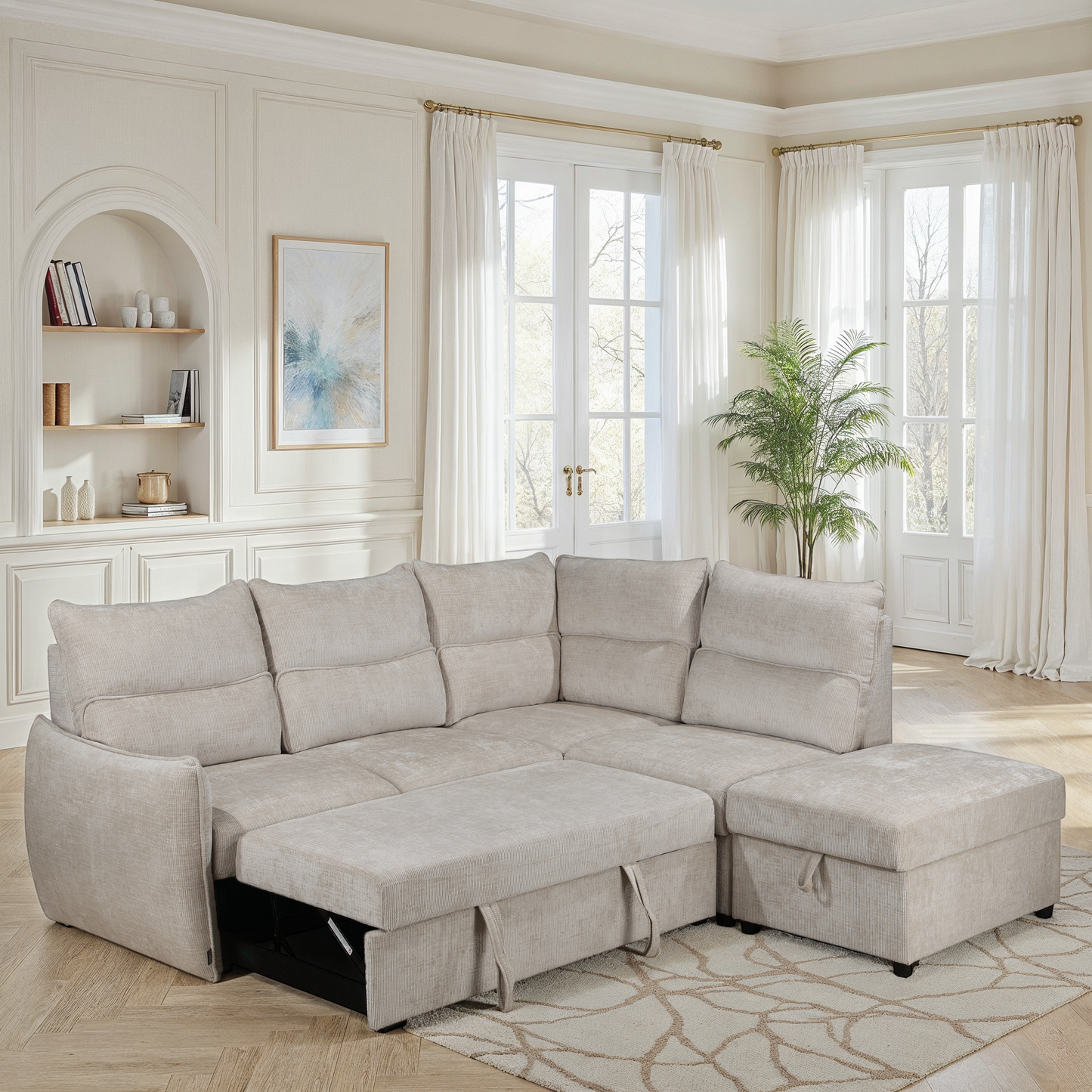 Canapé d'angle en tissu anti tache convertible, 232x217xH100CM - DALIA