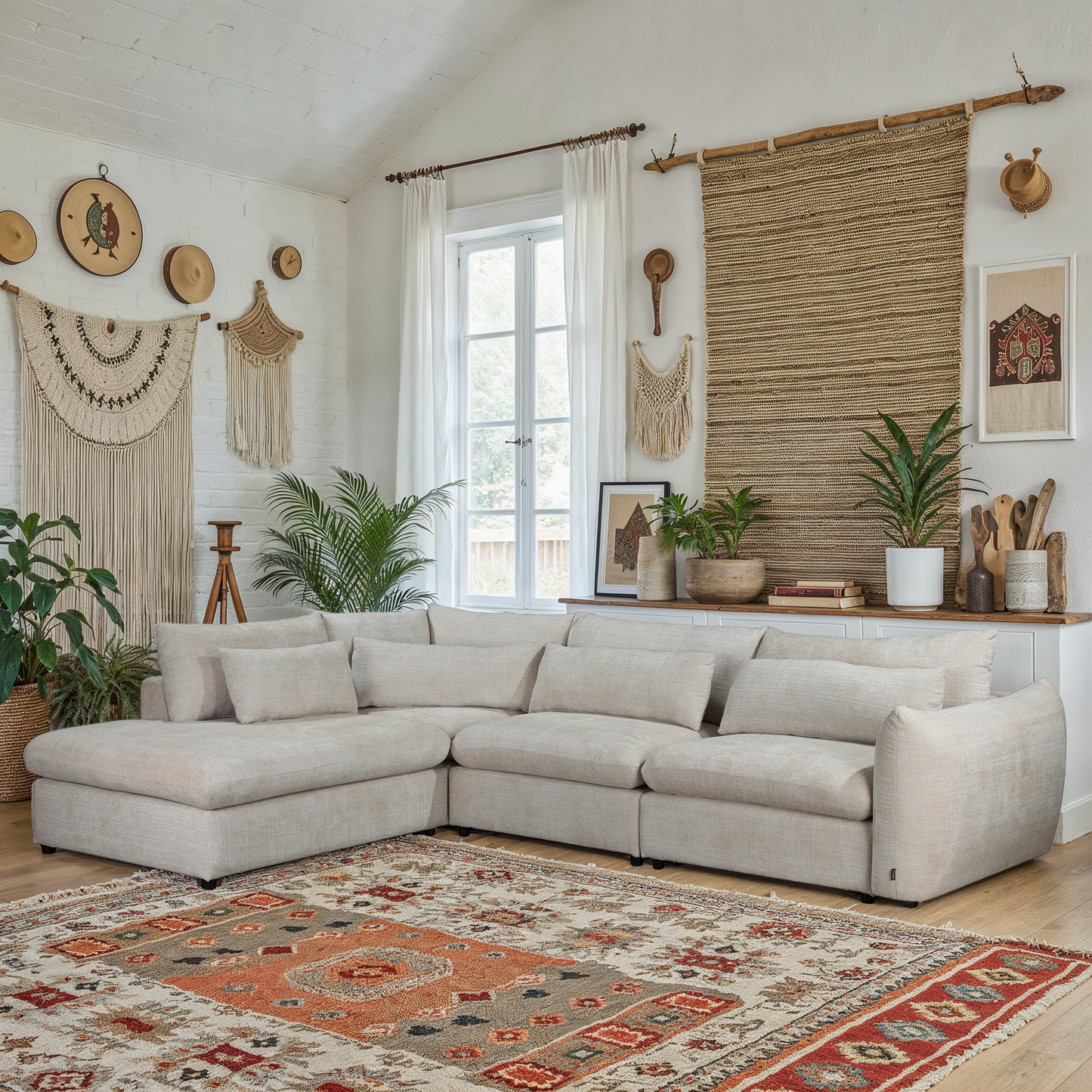 Grand Canapé d'Angle modulable 7 places en tissu 334x240xH87CM - VOLTAIRE