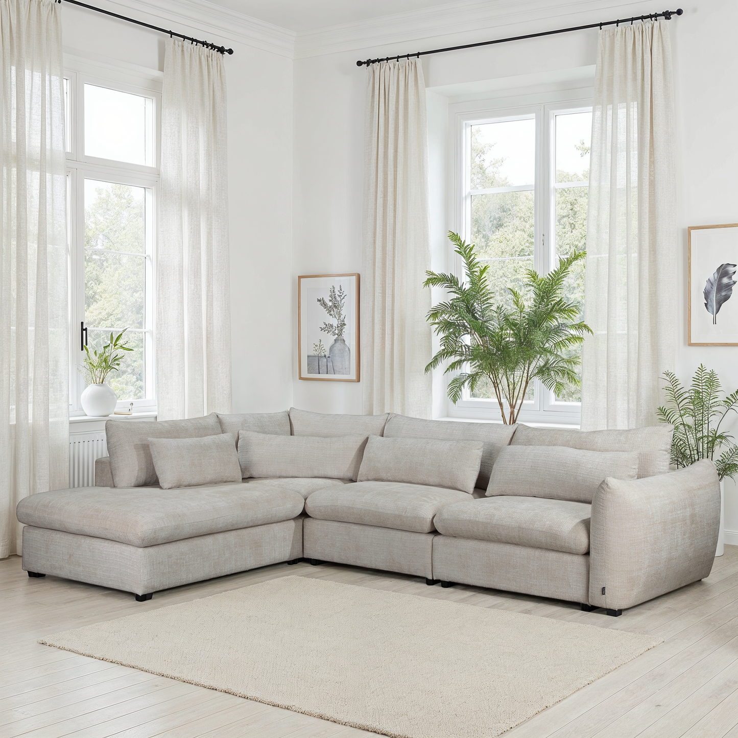 Grand Canapé d'Angle modulable 7 places en tissu 334x240xH87CM - VOLTAIRE