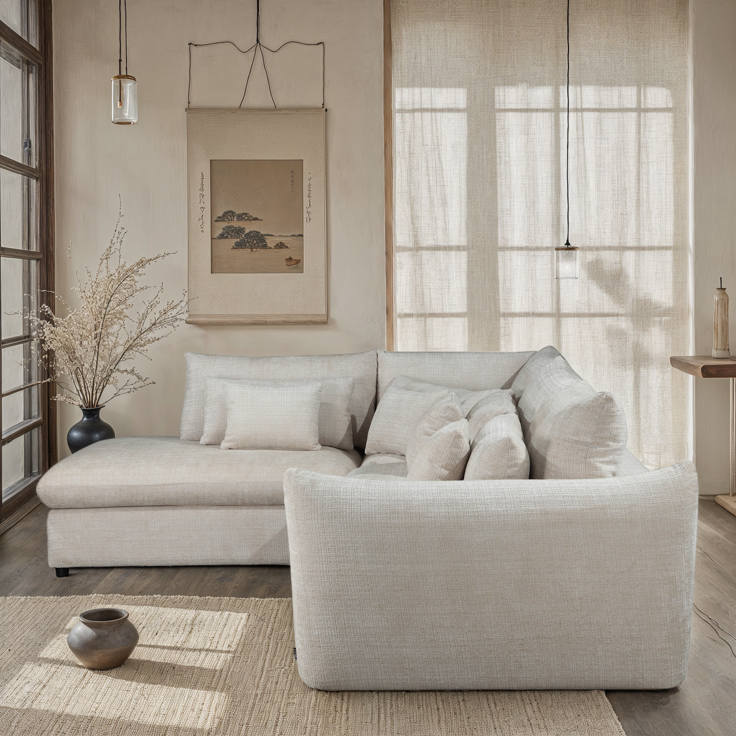 Grand Canapé d'Angle modulable 7 places en tissu 334x240xH87CM - VOLTAIRE