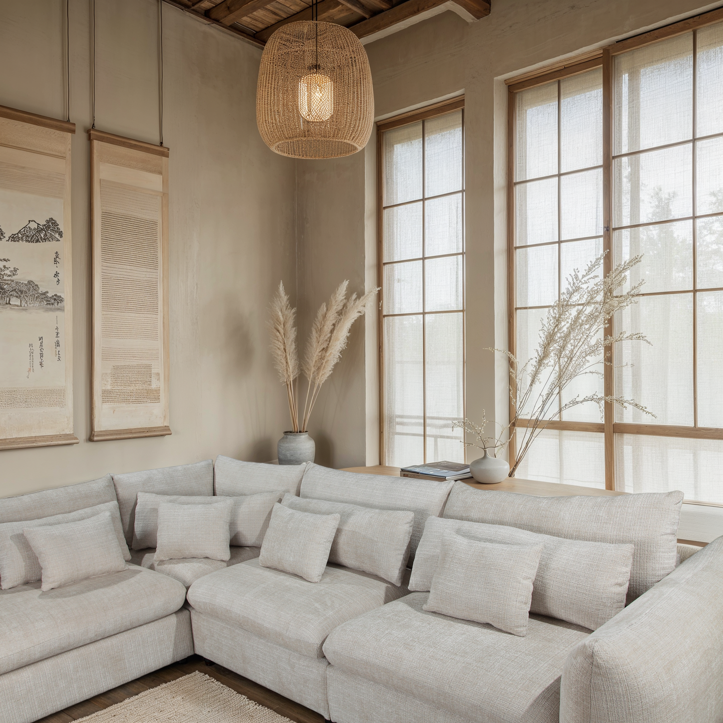 Grand Canapé d'Angle modulable 7 places en tissu 334x240xH87CM - VOLTAIRE