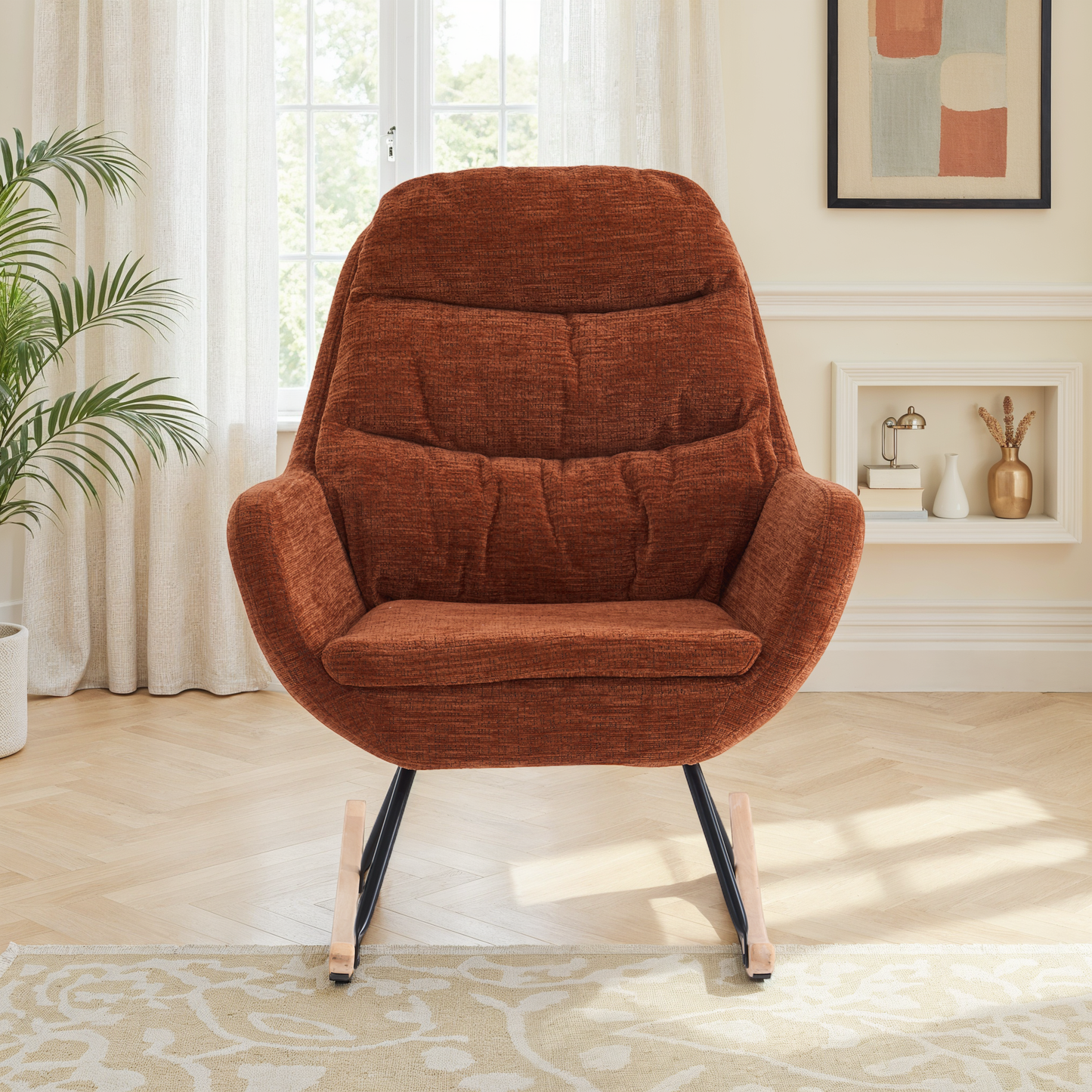 Fauteuil à bascule en tissu anti tache, 76x94xH95CM - OLGA