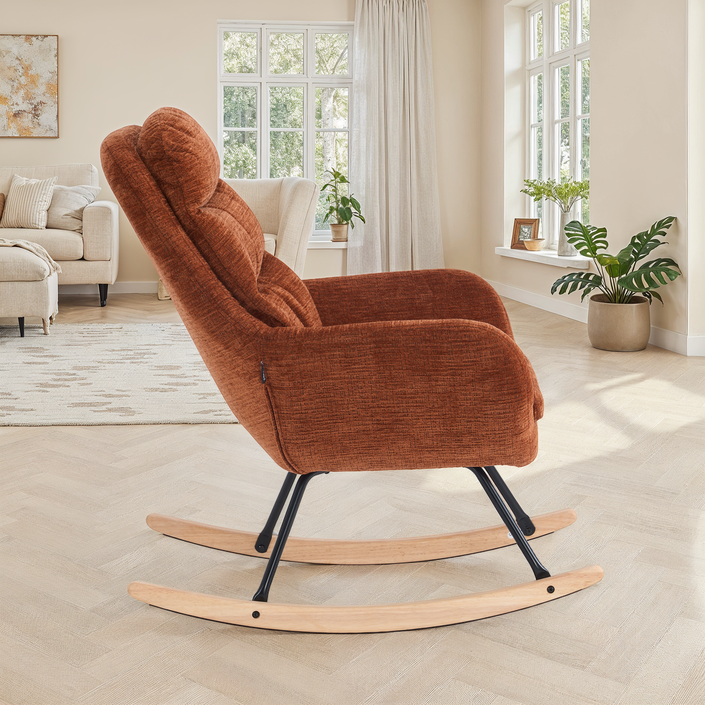 Fauteuil à bascule en tissu anti tache, 76x94xH95CM - OLGA