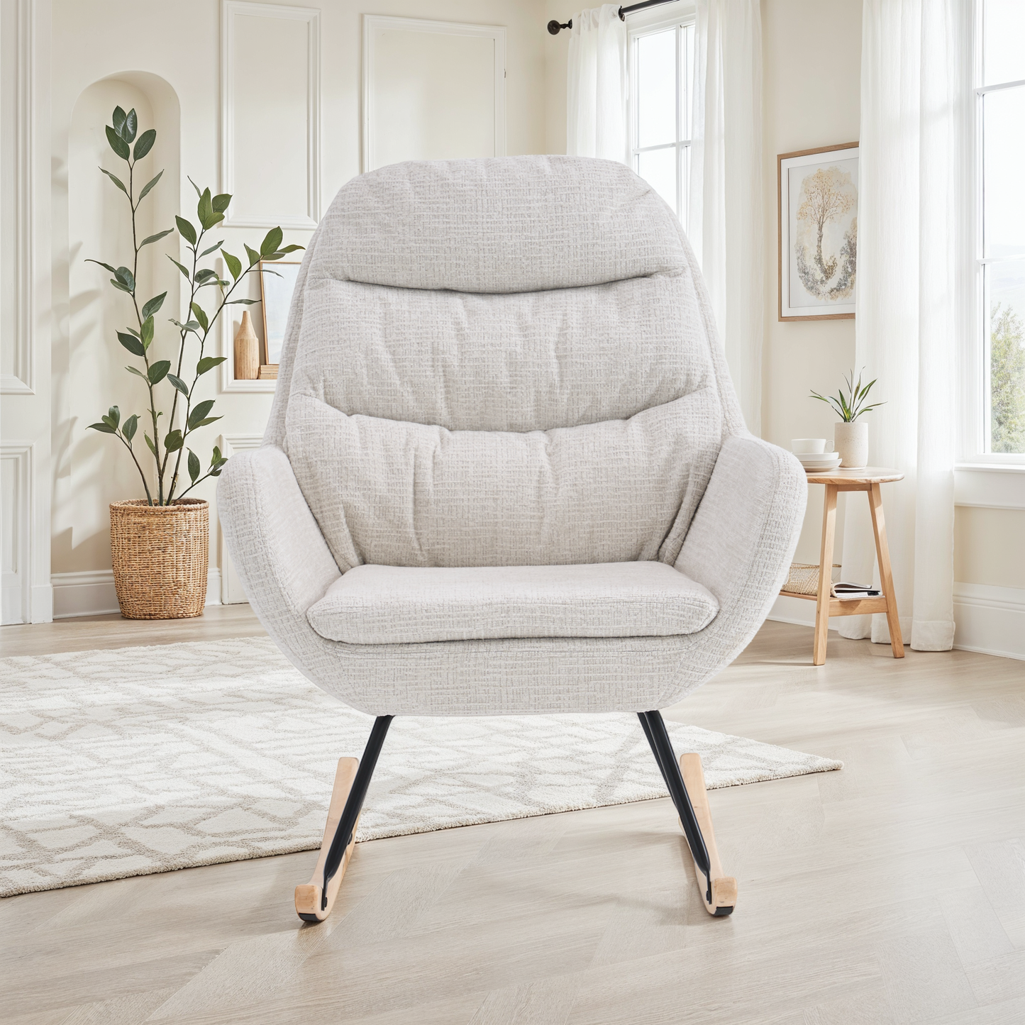 Fauteuil à bascule en tissu anti tache, 76x94xH95CM - OLGA