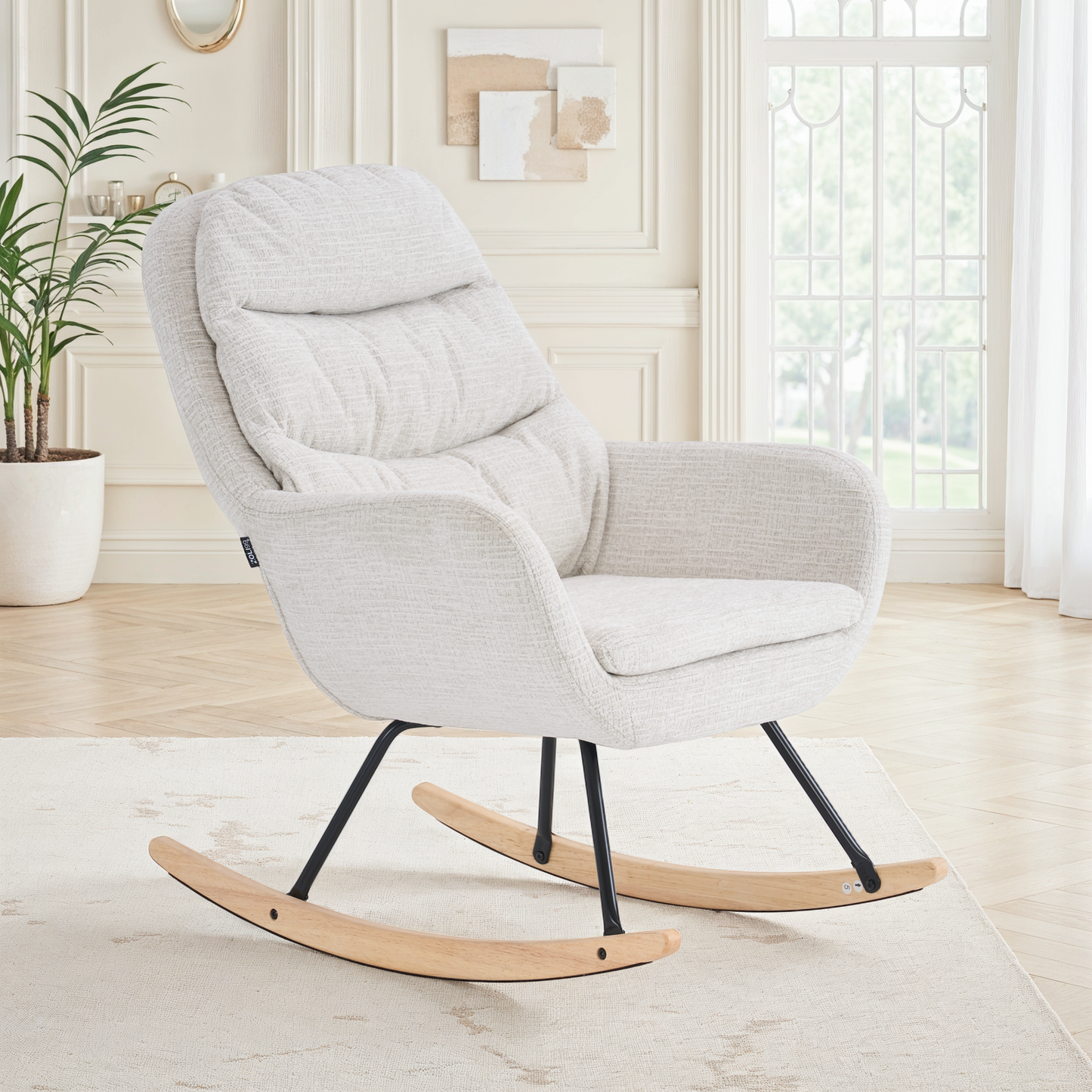 Fauteuil à bascule en tissu anti tache, 76x94xH95CM - OLGA