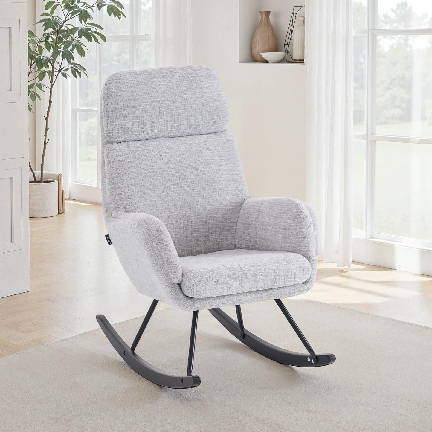 Fauteuil à bascule en tissu anti tache, 63,5x97xH108CM - PAULA