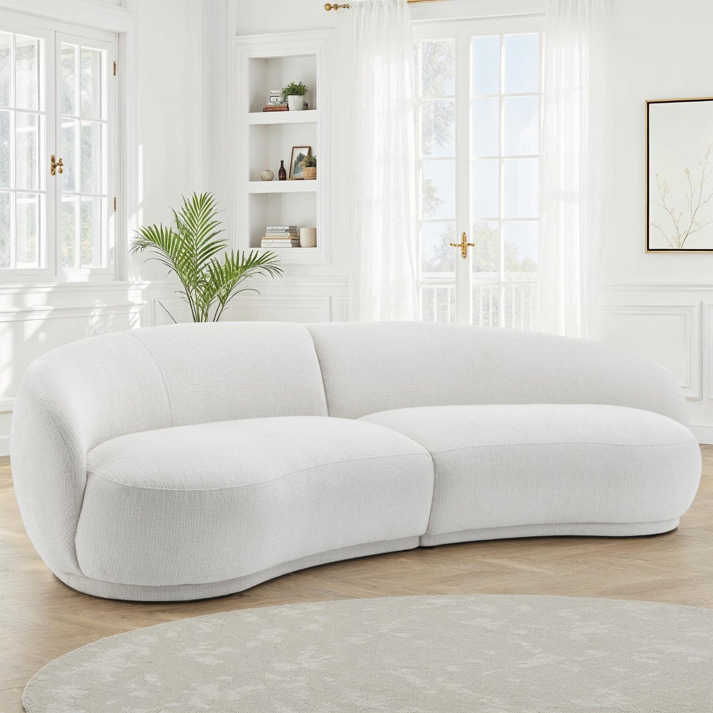 Canapé angle arrondi en tissu anti tache, 266x117xH73CM - JADE