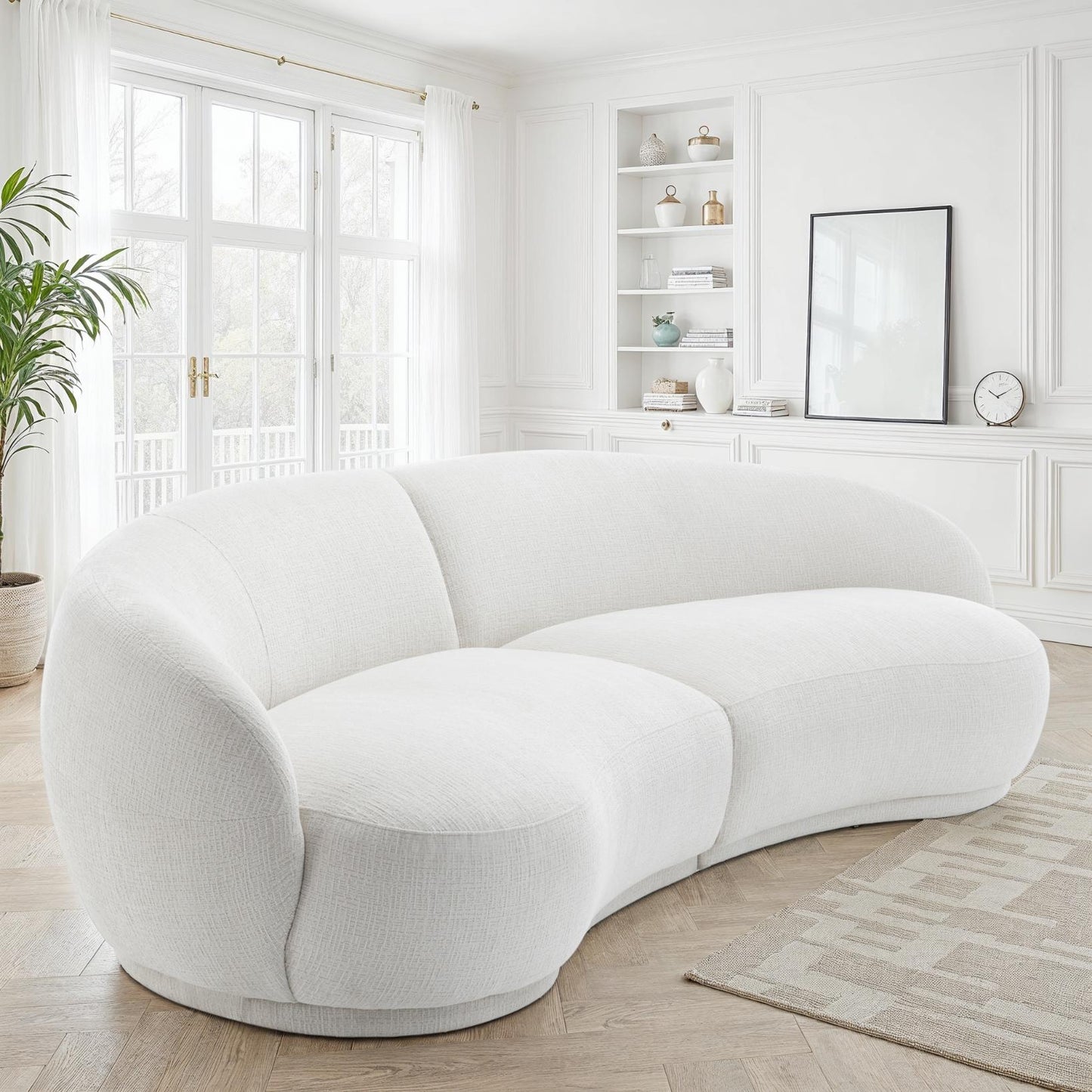 Canapé angle arrondi en tissu anti tache, 266x117xH73CM - JADE