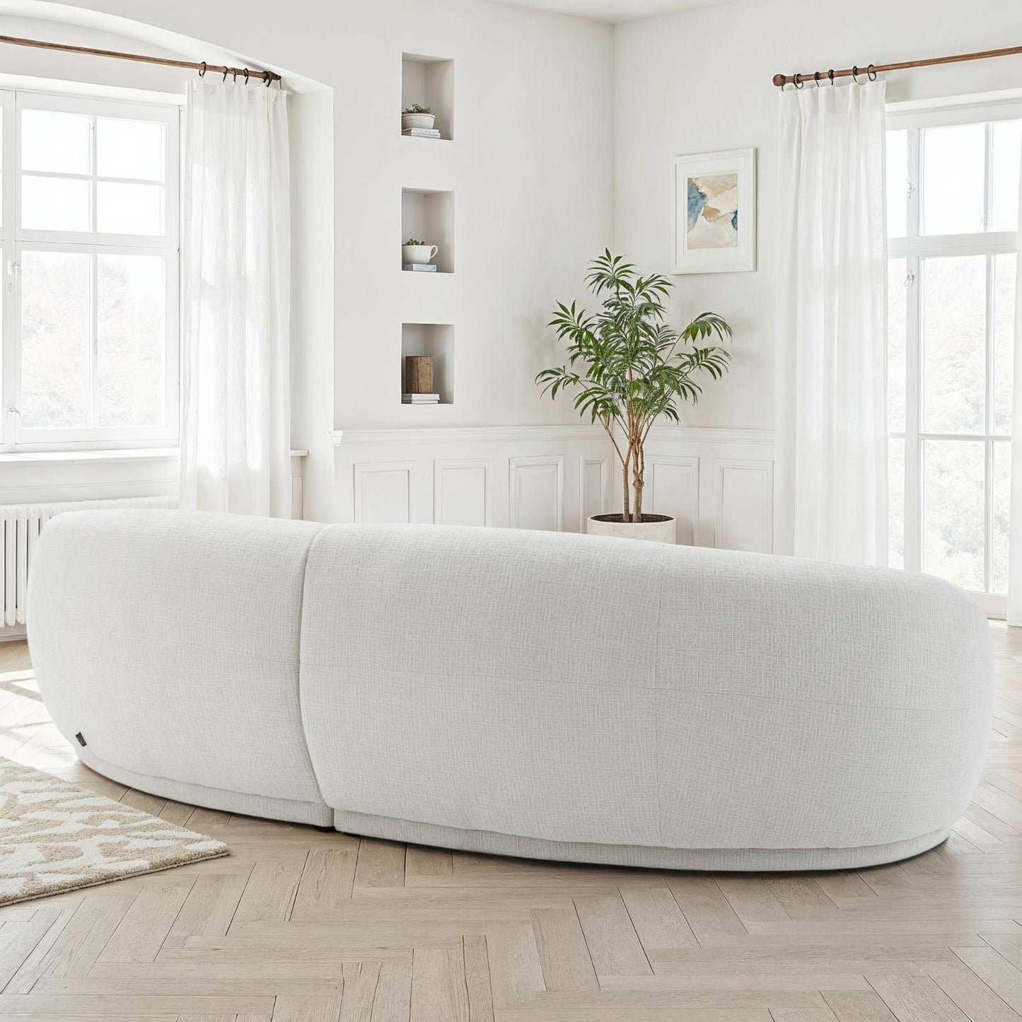 Canapé angle arrondi en tissu anti tache, 266x117xH73CM - JADE