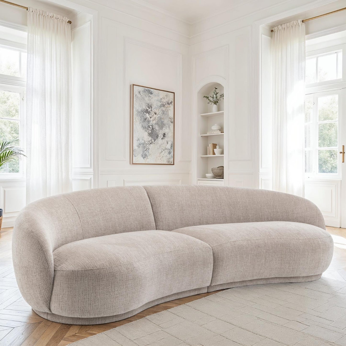 Canapé angle arrondi en tissu anti tache, 266x117xH73CM - JADE