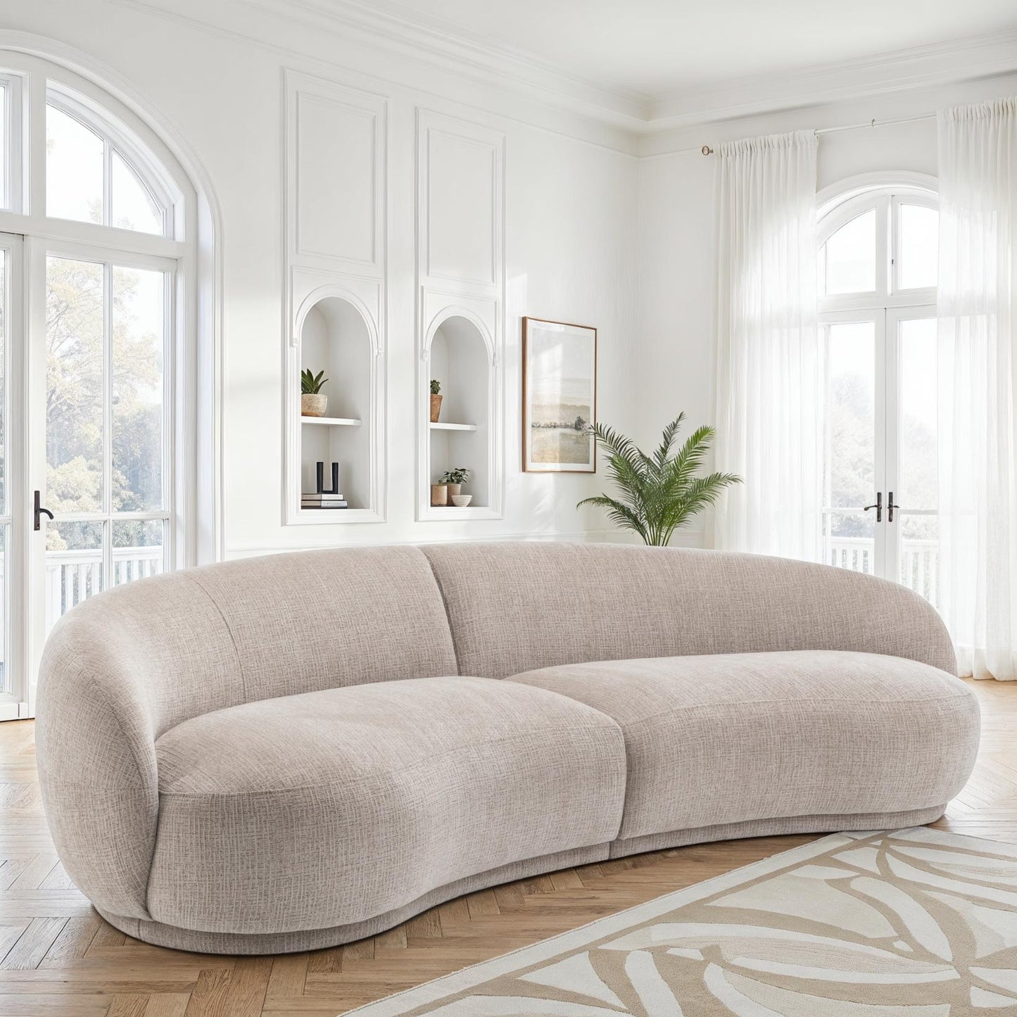 Canapé angle arrondi en tissu anti tache, 266x117xH73CM - JADE