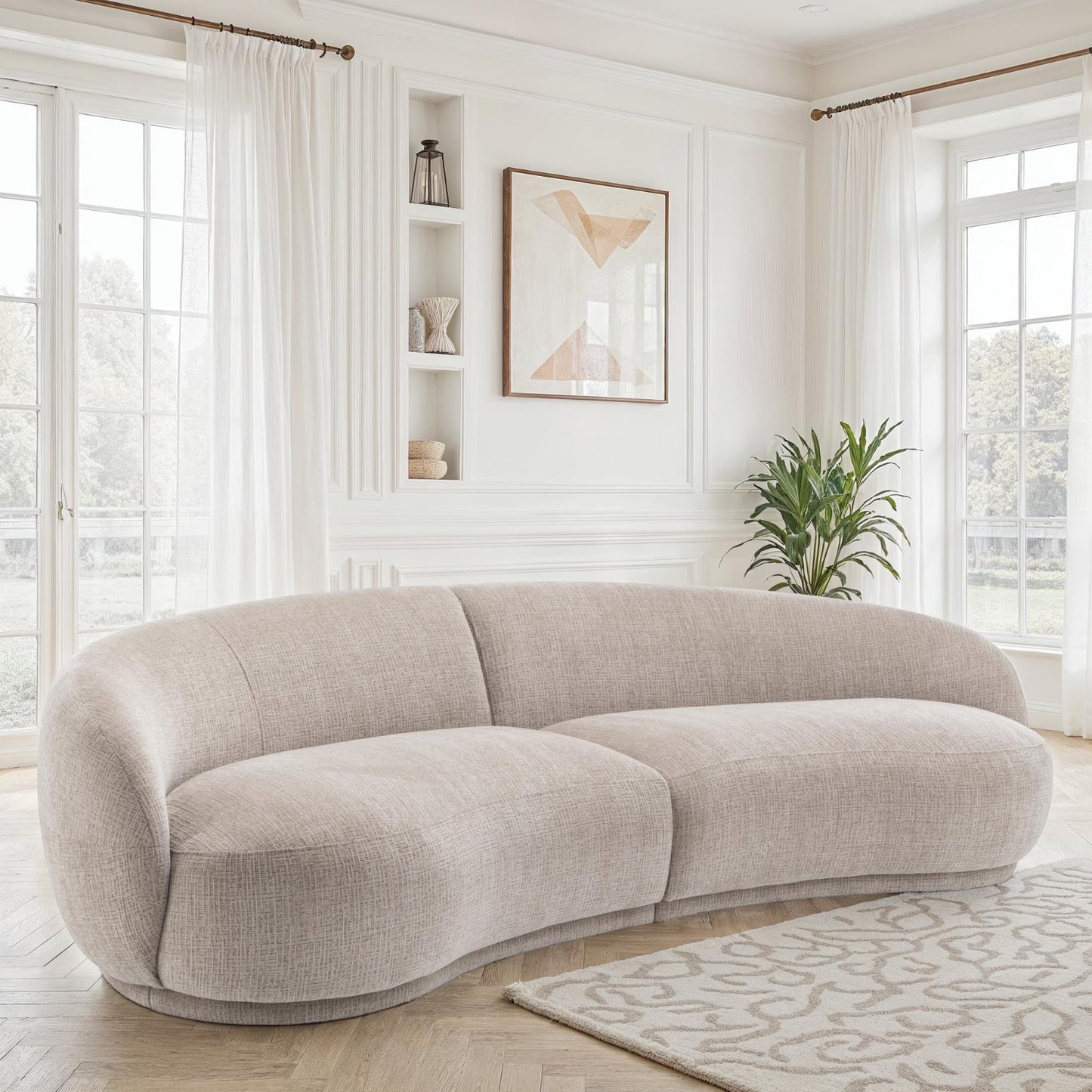 Canapé angle arrondi en tissu anti tache, 266x117xH73CM - JADE