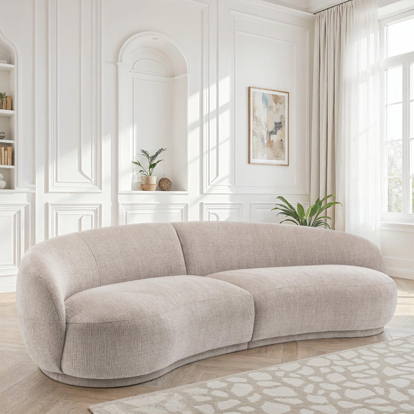 Canapé angle arrondi en tissu anti tache, 266x117xH73CM - JADE