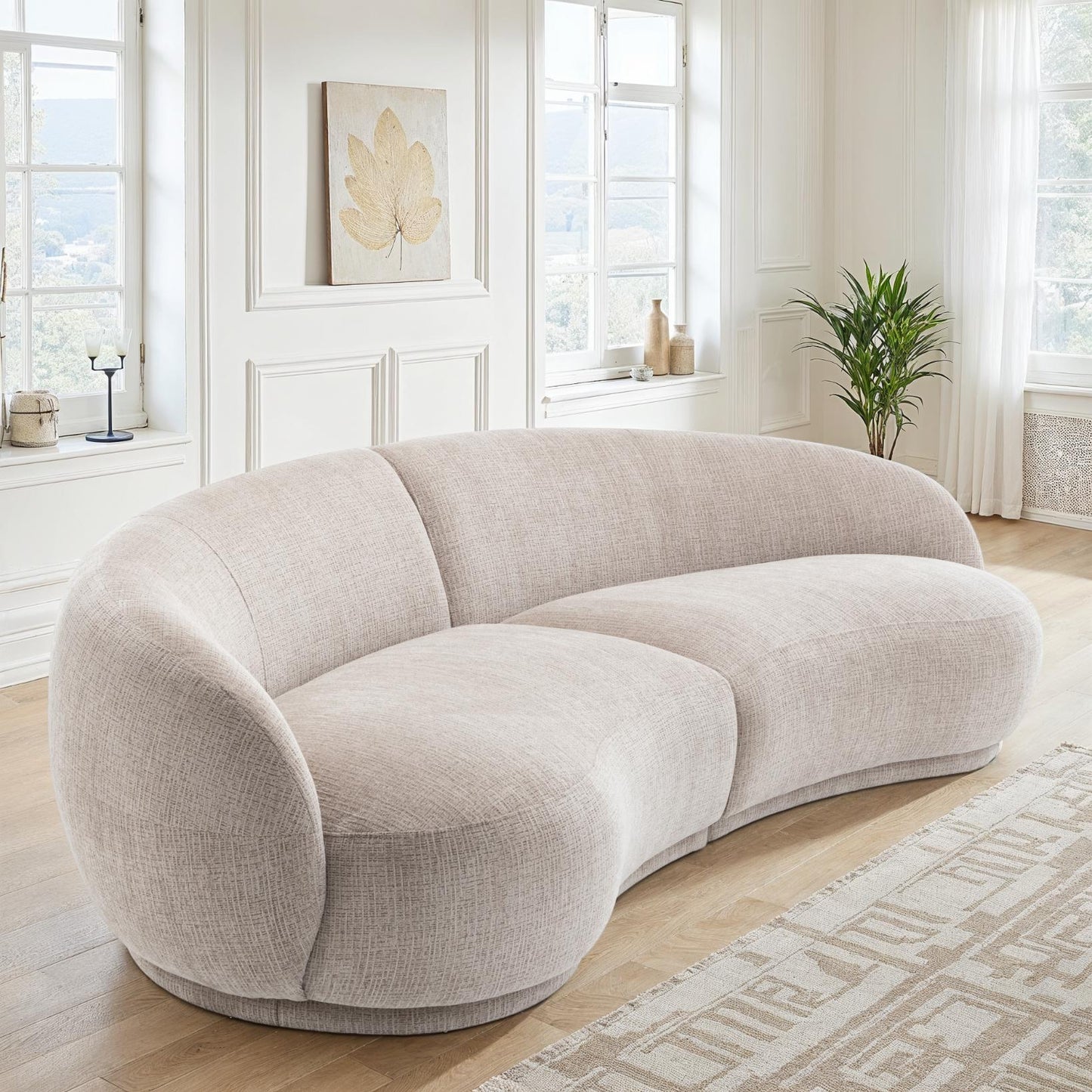 Canapé angle arrondi en tissu anti tache, 266x117xH73CM - JADE