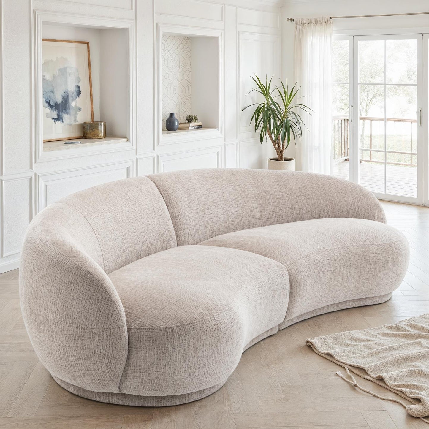 Canapé angle arrondi en tissu anti tache, 266x117xH73CM - JADE