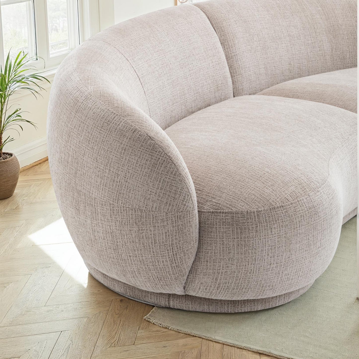 Canapé angle arrondi en tissu anti tache, 266x117xH73CM - JADE