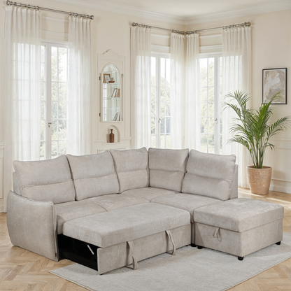 Canapé d'angle en tissu anti tache convertible, 232x217xH100CM - DALIA