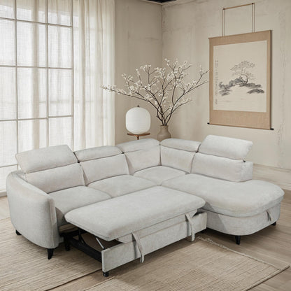 Canapé d'angle en tissu anti tache avec coffre, 249x211xH80CM - RUBY