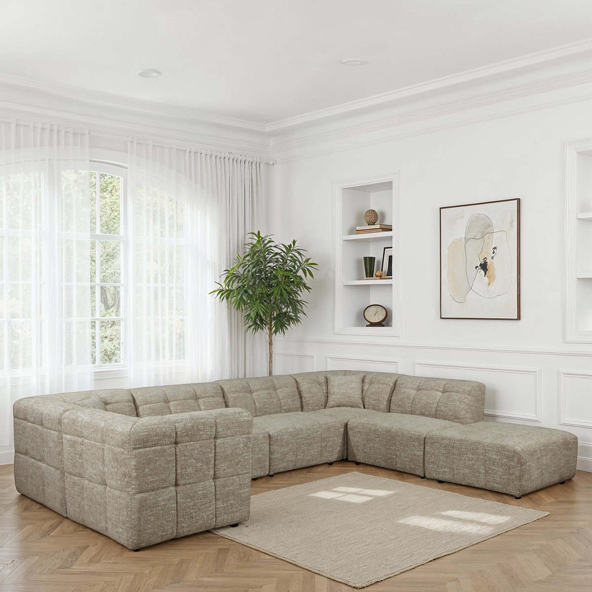 Canapé d'angle / pouf en tissu anti tache - MIRO