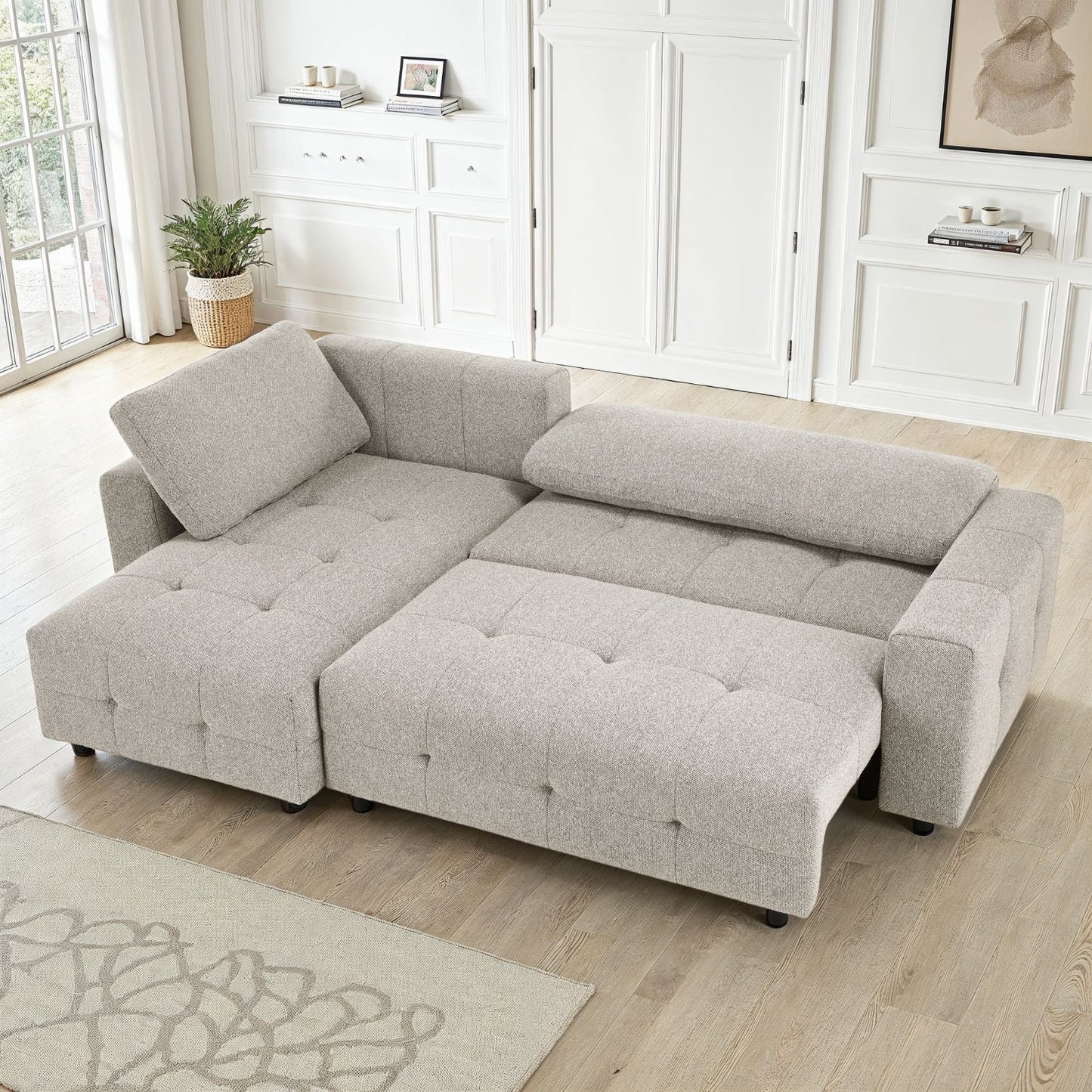 Canapé d'angle en tissu anti tache convertible, 250x156xH85CM - PABLO