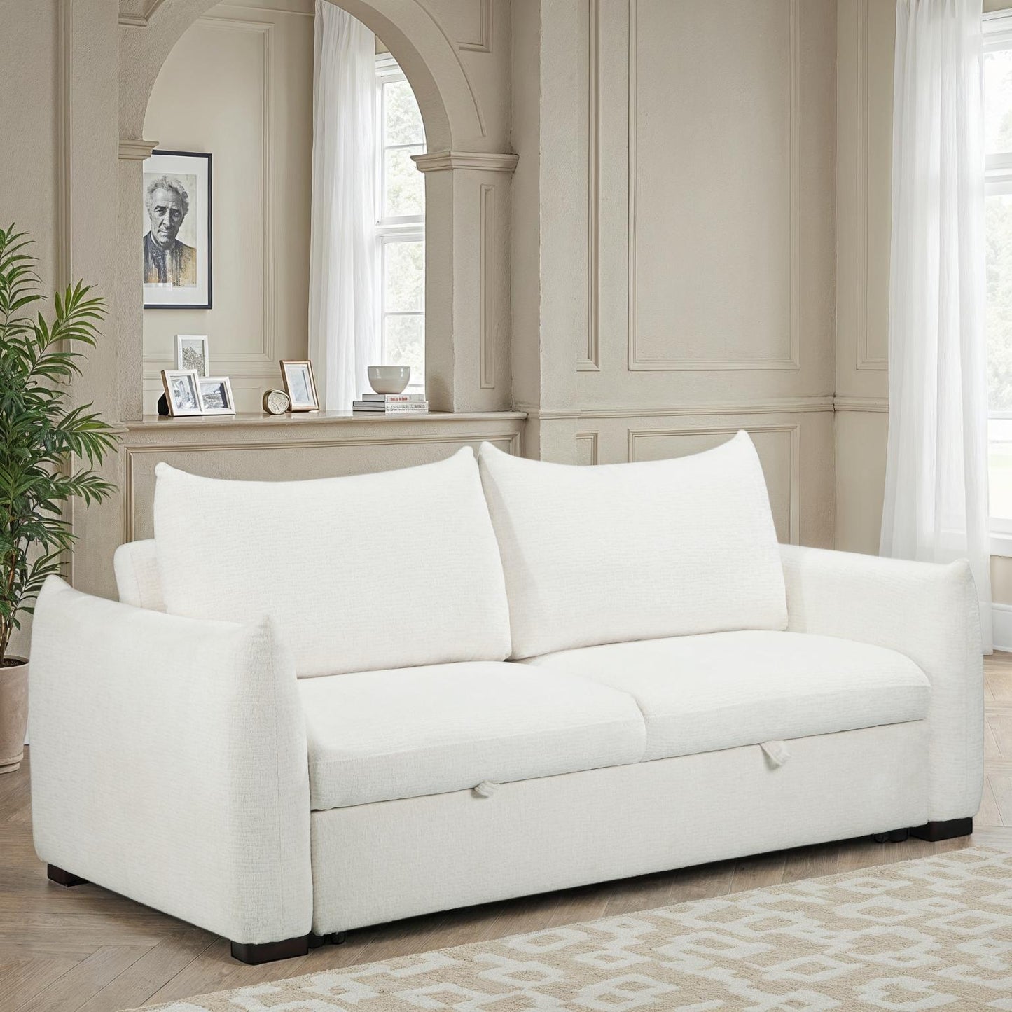 Canapé convertible clic-clac avec coffre convertible en tissu anti tache, 206x101xH93CM - NAOMI