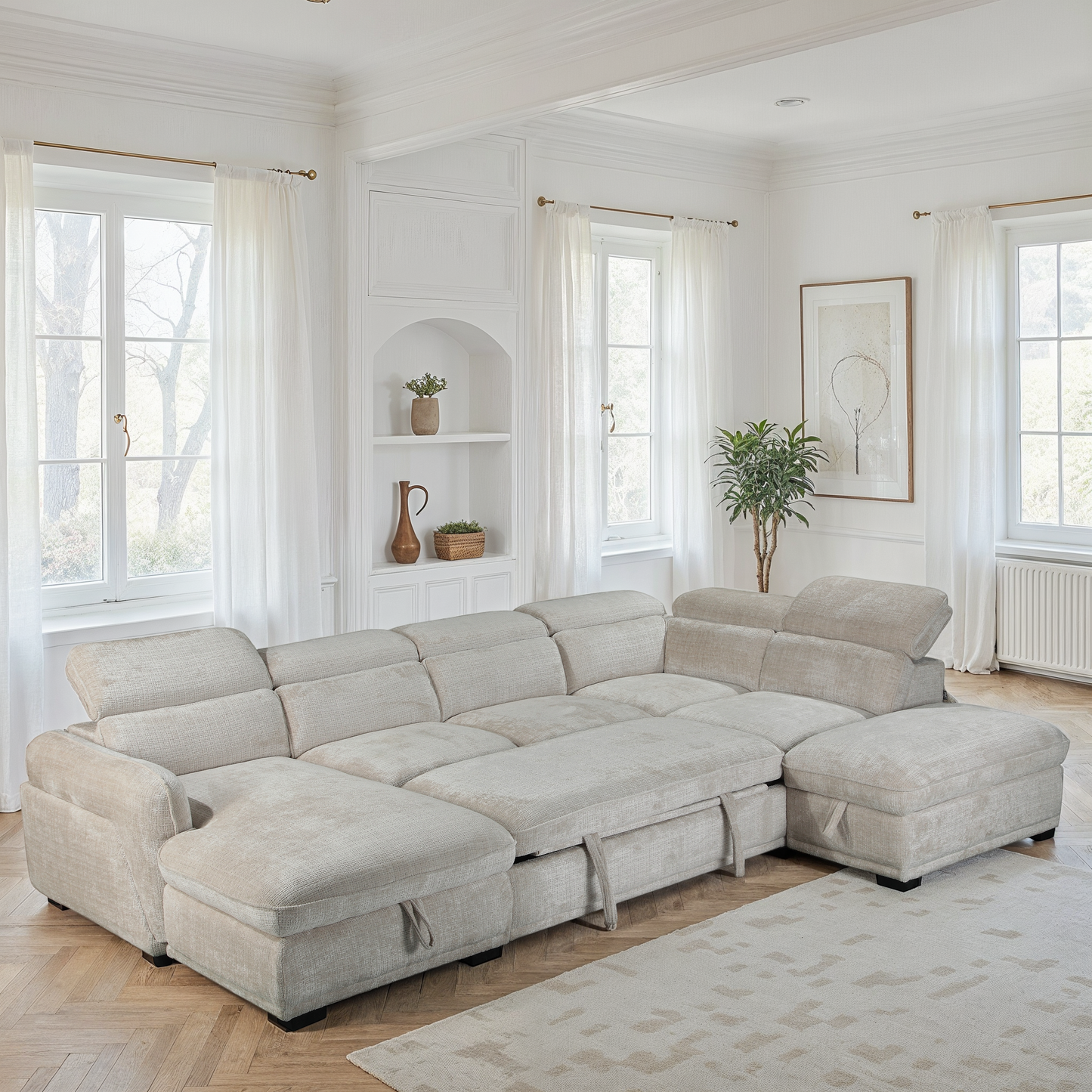 Canapé d'angle convertible en tissu avec coffre rangement, H79/98CM - VENICE