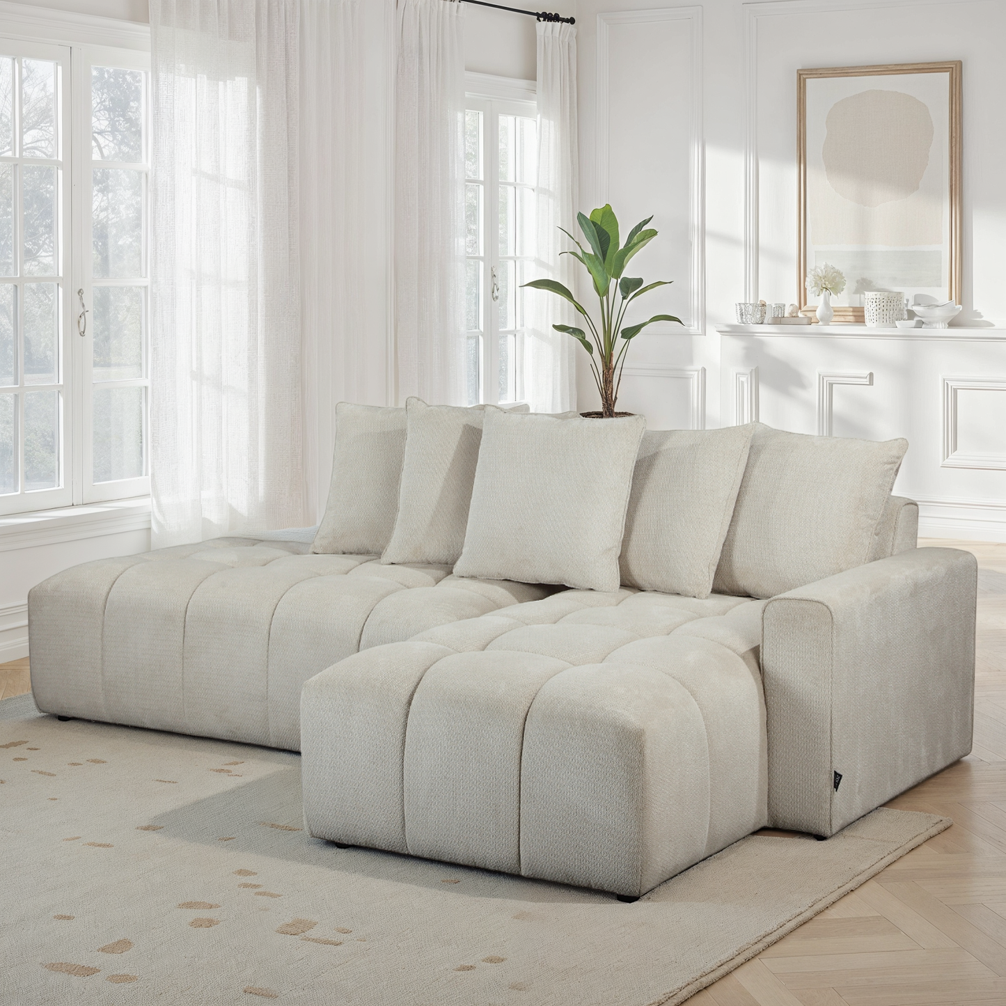 Canapé d'angle en tissu anti tache, 270x162xH97CM - MAGEVE