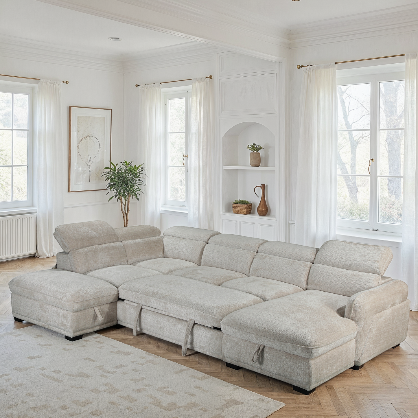 Canapé d'angle convertible en tissu avec coffre rangement, H79/98CM - VENICE