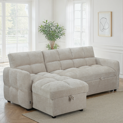 Canapé d'angle convertible en tissu anti tache, 227x144xH89CM - FLINT