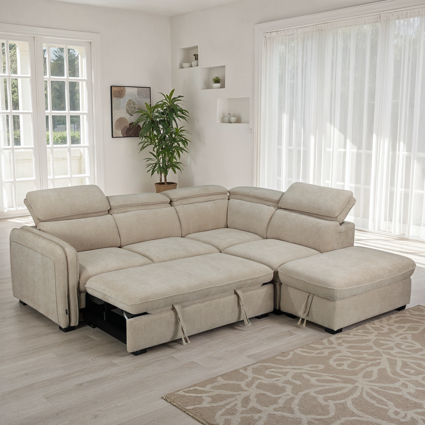 Canapé d'angle en tissu anti tache, 257x231xH81CM - YAEL