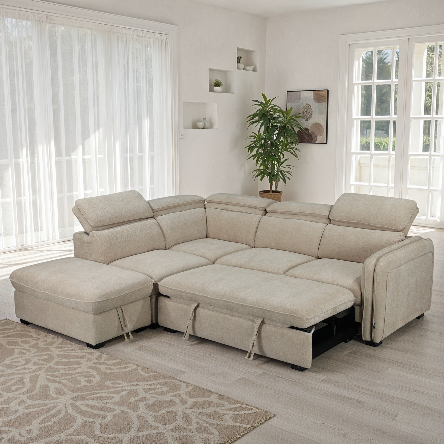 Canapé d'angle en tissu anti tache, 257x231xH81CM - YAEL