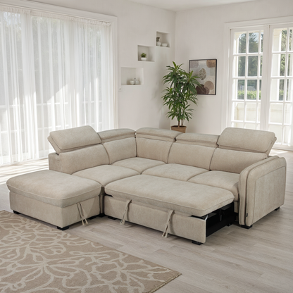 Canapé d'angle en tissu anti tache, 257x231xH81CM - YAEL