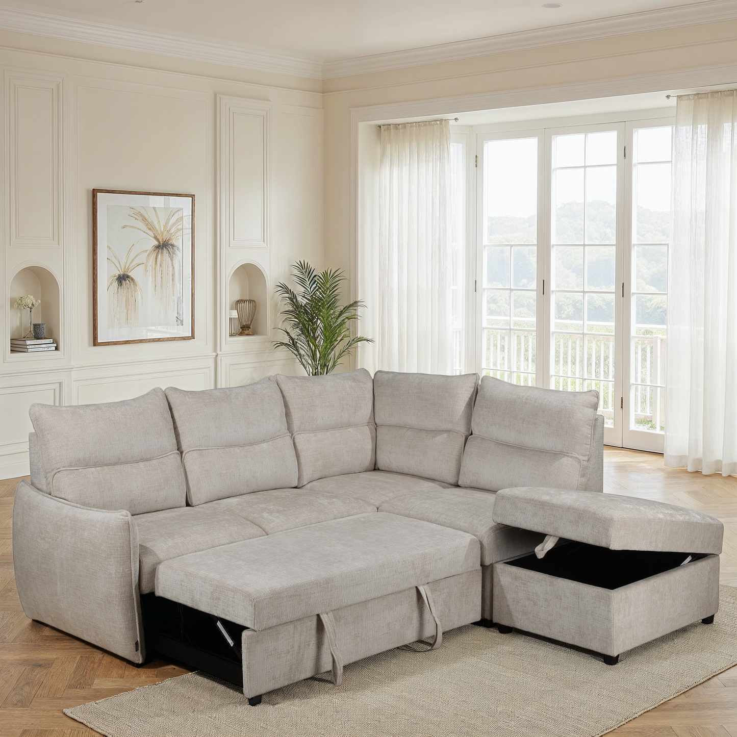 Canapé d'angle en tissu anti tache convertible, 232x217xH100CM - DALIA