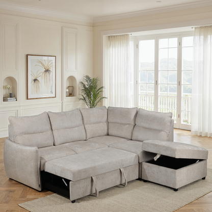 Canapé d'angle en tissu anti tache convertible, 232x217xH100CM - DALIA