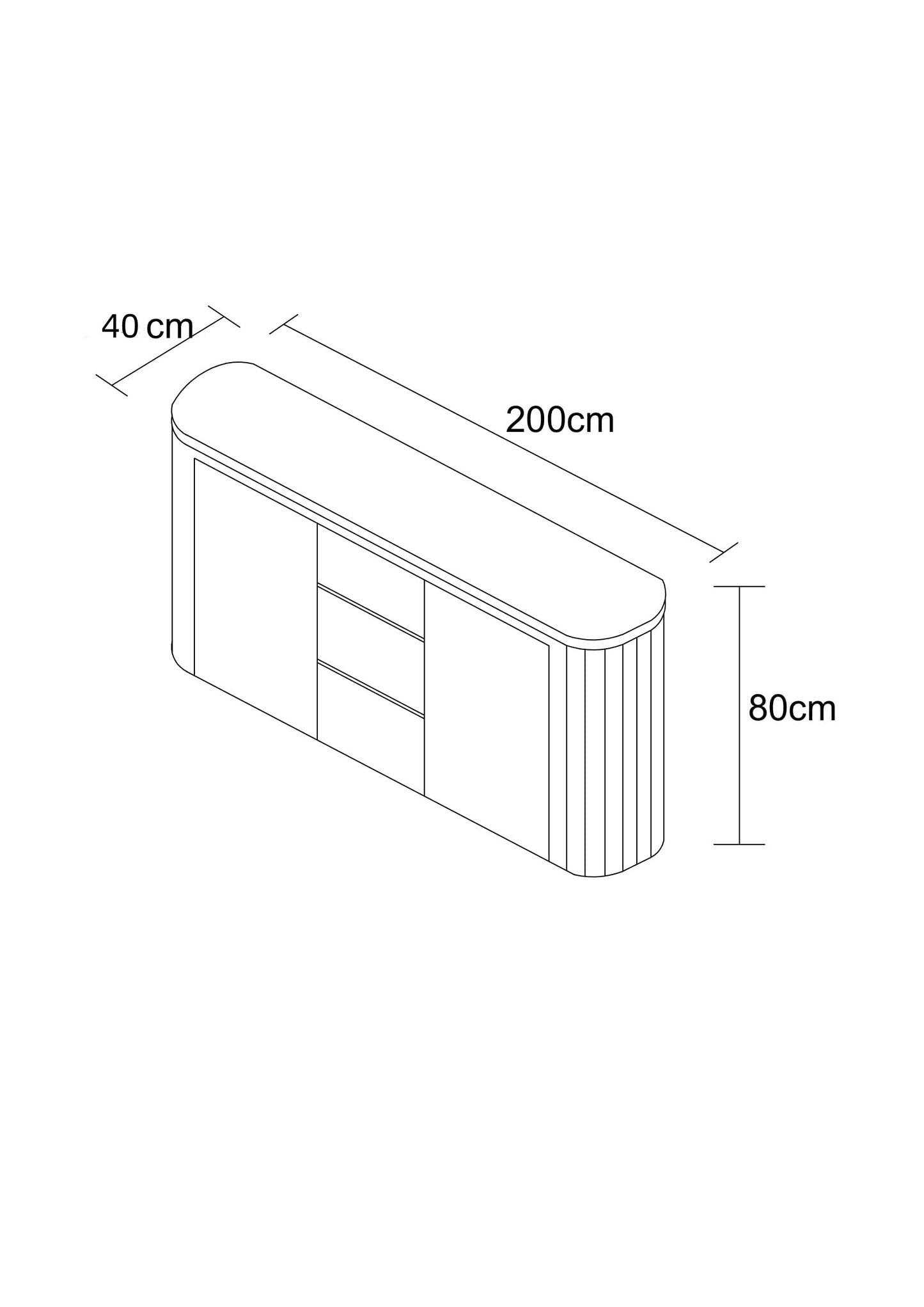 Buffet en particules de bois plateau céramique, 200x40xH80CM - JAPANDI