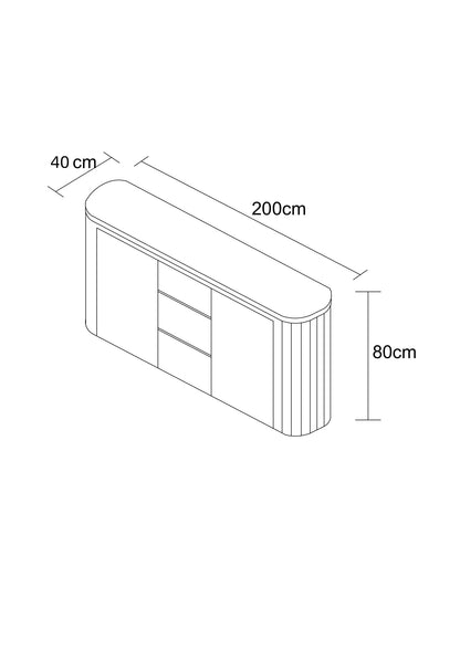 Buffet en particules de bois plateau céramique, 200x40xH80CM - JAPANDI