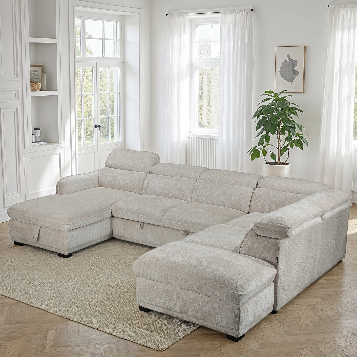 Canapé d'angle convertible en tissu avec coffre rangement, H79/98CM - VENICE