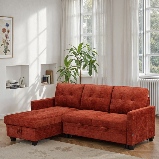 Canapé d'angle convertible en tissu anti tache, 210x154xH90CM - LEANDRO