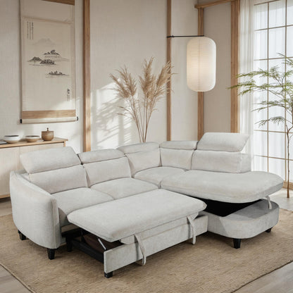 Canapé d'angle en tissu anti tache avec coffre, 249x211xH80CM - RUBY