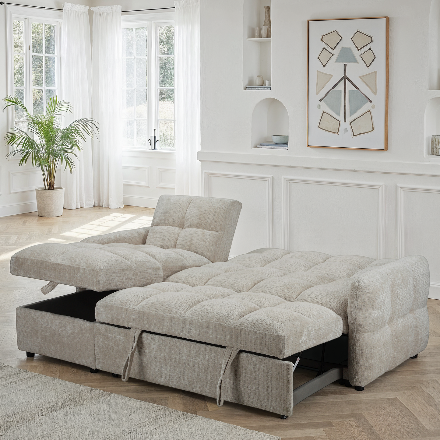 Canapé d'angle convertible en tissu anti tache, 227x144xH89CM - FLINT